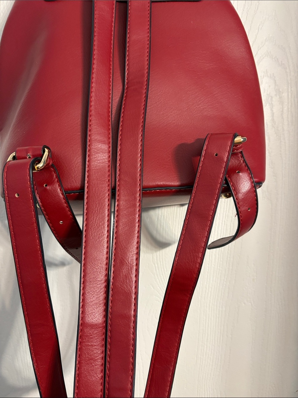 Structured Red Faux Leather Women's Backpack with Front Pocket - Picture 8 of 14